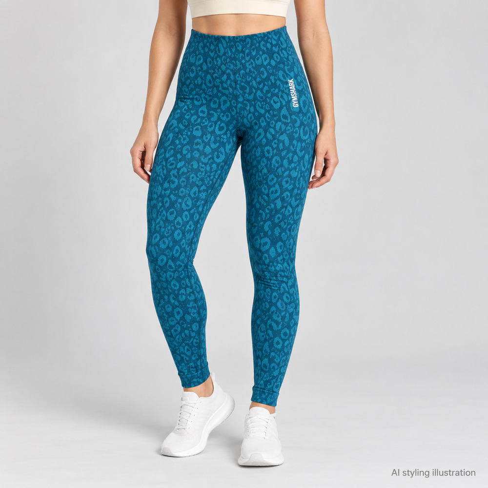 Gymshark Teal Leopard Scrunch Leggings Size M